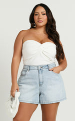 Seville Shorts - High Waisted Recycled Denim Shorts in Light Blue Wash
