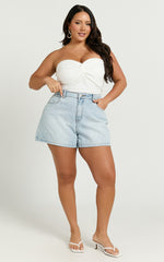 Seville Shorts - High Waisted Recycled Denim Shorts in Light Blue Wash