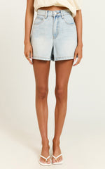 Seville Shorts - High Waisted Recycled Denim Shorts in Light Blue Wash