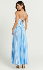 Shay Maxi Dress - Sweetheart Cut Out Pleated Dress in Blue