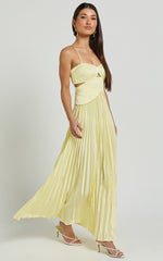 Shay Maxi Dress - Sweetheart Cut Out Pleated Dress in Lemon