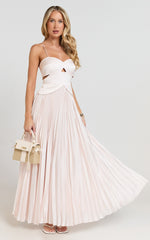Shay Maxi Dress - Sweetheart Cut Out Pleated Dress in Soft Pink