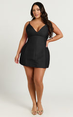 Sheeran Mini Dress - Plunge A Line Dress in Black
