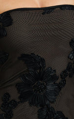 Shelby Mini Dress - Strapless Rosette Bodycon Dress in Black