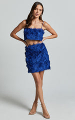 Shelby Mini Skirt - High Waist Fringe Skirt in Cobalt Blue