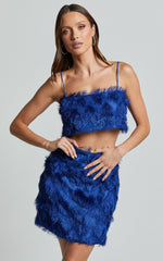Shelby Mini Skirt - High Waist Fringe Skirt in Cobalt Blue