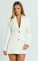 Shelley Mini Dress - Collared Double Breasted Blazer Dress in Cream