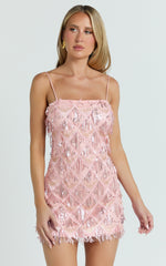 Shook Mini Dress - Cami Sequin Fringe Dress in Pink Sequin
