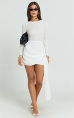 Simone Mini Dress - Embroidery Long Sleeve Ruched Waist Dress in White