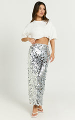 Sinclair Midi Skirt - Sequin Column Skirt in Silver