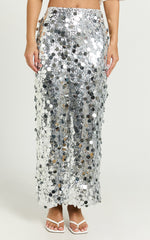 Sinclair Midi Skirt - Sequin Column Skirt in Silver