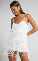 Siofra Mini Dress - Zig Zag Fringe Dress in White