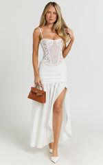 Solange Midi Skirt - Mid Waisted Thigh High Leg Split Skirt in White