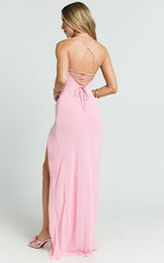 Sonya Maxi Dress - Cowl Neck Asymmetric Fit And Flare Dress in Pink