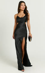 Sophie Maxi Dress - Cowl Neck Cross Back Dress in Black