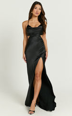 Sophie Maxi Dress - Cowl Neck Cross Back Dress in Black