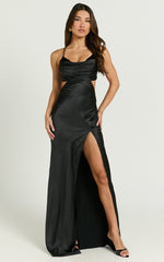 Sophie Maxi Dress - Cowl Neck Cross Back Dress in Black