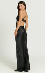 Sophie Maxi Dress - Cowl Neck Cross Back Dress in Black