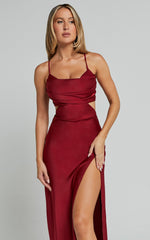 Sophie Maxi Dress - Cowl Neck Cross Back Dress in Red