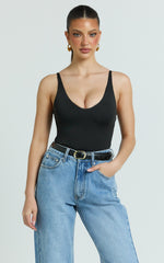 Stephie Bodysuit - V Neck Bodysuit in Black