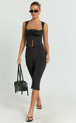 Susannah Pants - Pinstripe Fitted Split Leg Capri Pants in Black Stripe