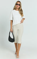 Susannah Pants - Pinstripe Fitted Split Leg Capri Pants in Cream