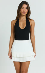 Suzanna Bodysuit - V Neck Halter Bodysuit in Black