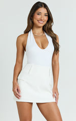 Suzanna Bodysuit - V Neck Halter Bodysuit in White