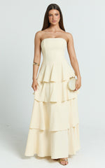 Suzy Midi Dress - Tiered Ruffle Lace Up Dress in Lemon