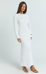 Tabitha Midi Dress - Long Sleeve Scallop Edge Knitted Midi Dress in White