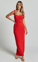 Tahlia Midi Dress - Sweetheart Ruched Dress in Red