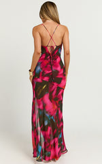 Talia Maxi Dress - Cowl Neck Low Back Dress in Hyper Tropical Print