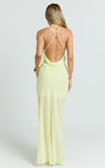 Tamara Maxi Dress - Plunge Neck Ruched Open Back Dress in Lemon