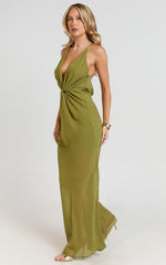 Tamara Maxi Dress - Plunge Neck Ruched Open Back Dress in Sage