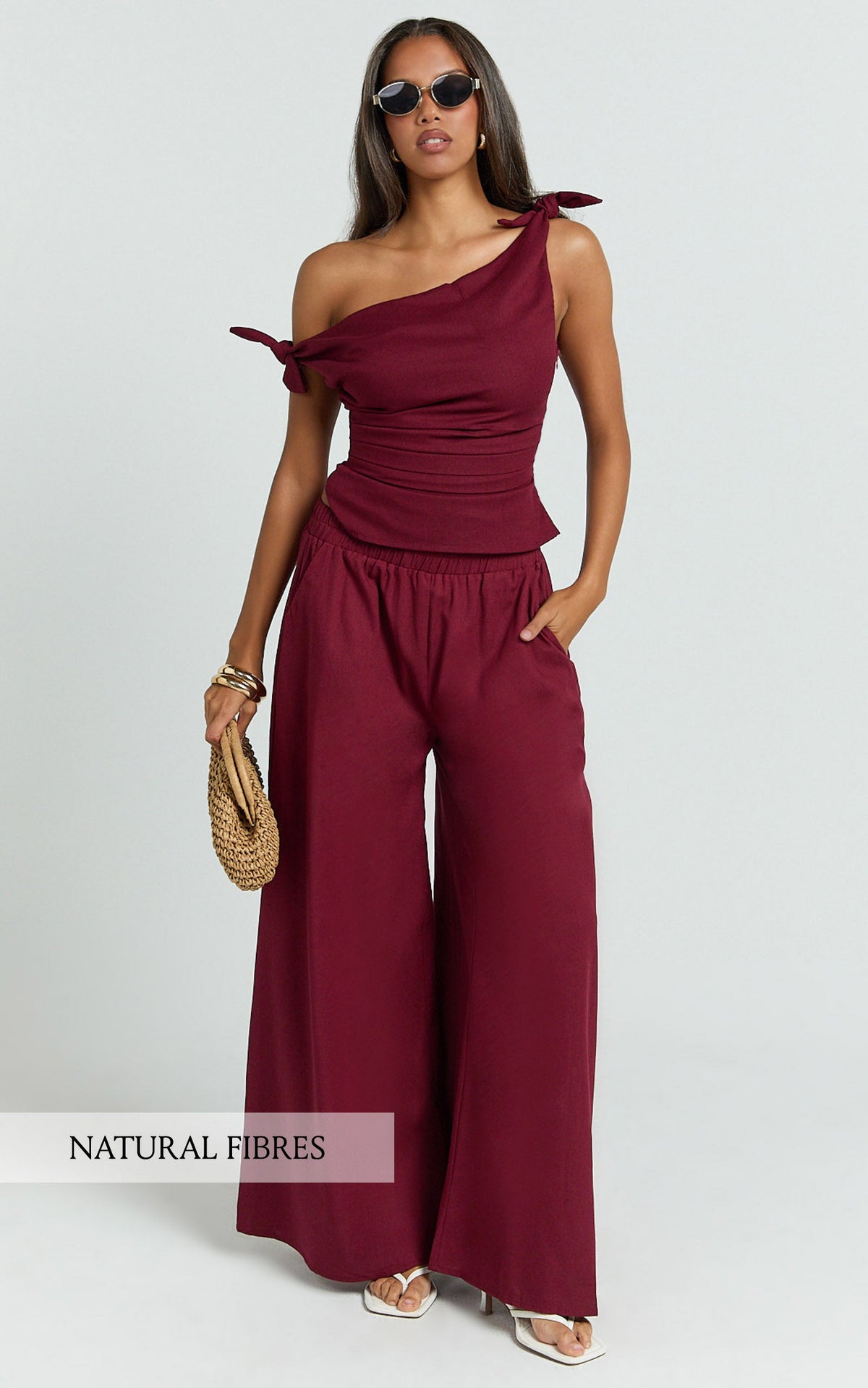 Tamara Pants - High Elasticated Waist Wide Leg Pants in Berry