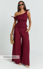 Tamara Pants - High Elasticated Waist Wide Leg Pants in Berry