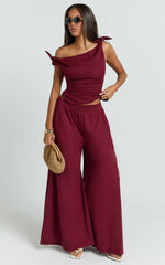 Tamara Pants - High Elasticated Waist Wide Leg Pants in Berry