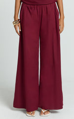 Tamara Pants - High Elasticated Waist Wide Leg Pants in Berry