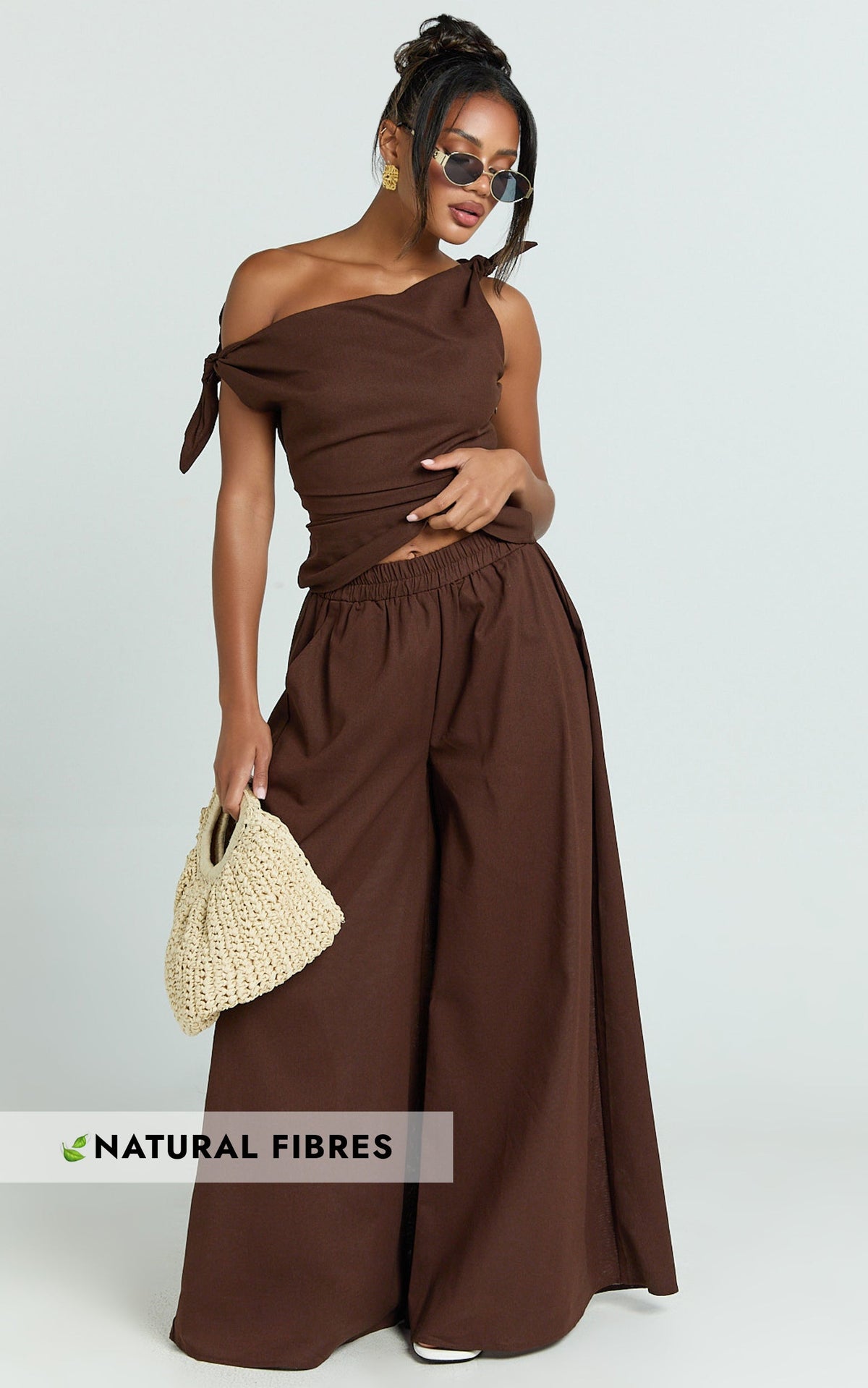 Tamara Pants - High Elasticated Waist Wide Leg Pants in Chocolate