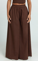 Tamara Pants - High Elasticated Waist Wide Leg Pants in Chocolate
