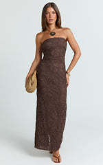 Tamika Maxi Dress - Crochet Strapless Column Dress in Chocolate