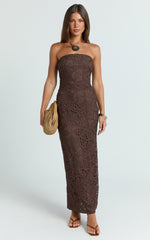 Tamika Maxi Dress - Crochet Strapless Column Dress in Chocolate