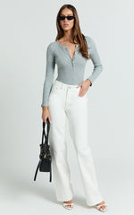 Tatem Bodysuit - Long Sleeve Button Front Bodysuit in Grey Marle