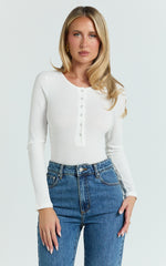 Tatem Bodysuit - Long Sleeve Button Front Bodysuit in White
