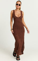 Taylor Maxi Dress - Crochet Knit Scoop Neck Dress in Chocolate