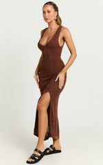 Taylor Maxi Dress - Crochet Knit Scoop Neck Dress in Chocolate