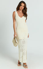 Taylor Maxi Dress - Crochet Knit Scoop Neck Dress in Cream