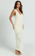 Taylor Maxi Dress - Crochet Knit Scoop Neck Dress in Cream