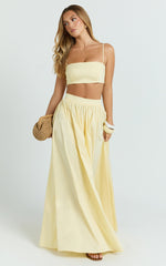 Tegan Two Piece Set - Straight Neck Micro Crop Top and A Line Maxi Skirt Set in Butter Yellow