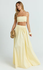 Tegan Two Piece Set - Straight Neck Micro Crop Top and A Line Maxi Skirt Set in Butter Yellow